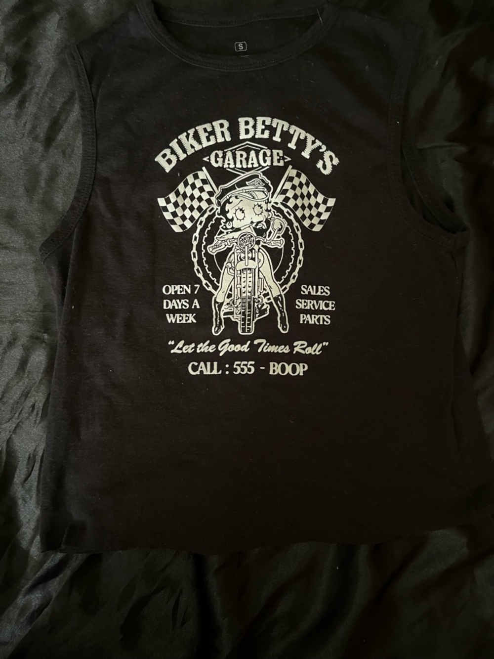Biker Betty's Black Graphic Crop Tank Top